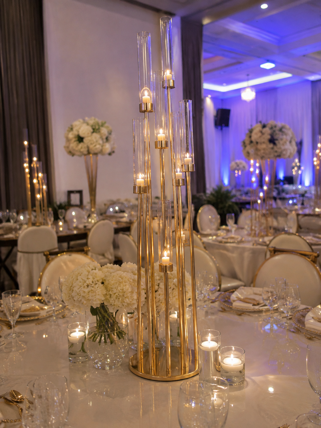 Chandelier doré Élégance - Support à bougies multi-hauteurs