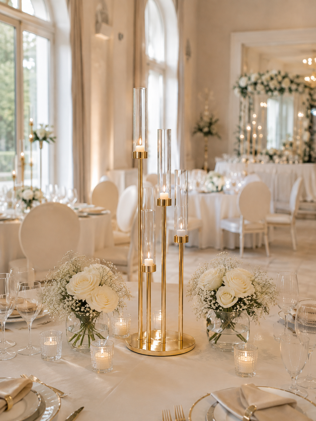 Chandelier doré Élégance - Support à bougies multi-hauteurs