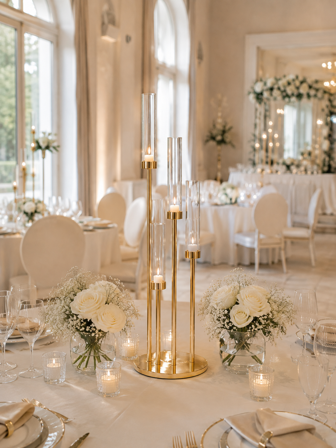 Chandelier doré Élégance - Support à bougies multi-hauteurs