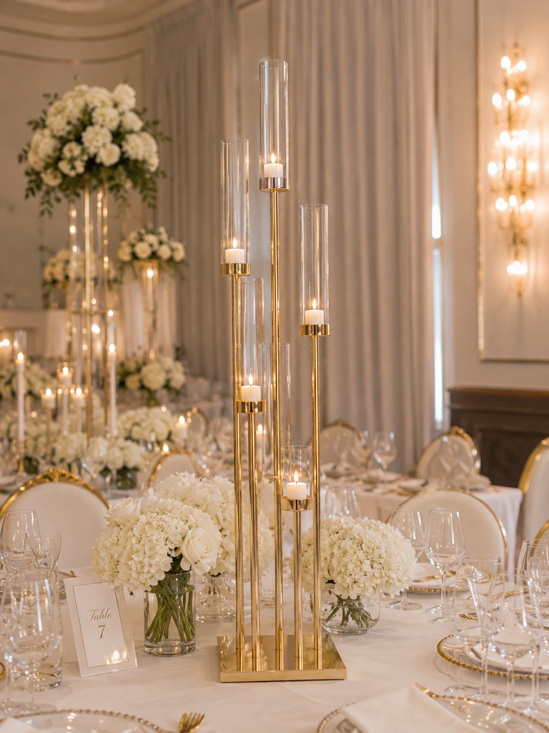 Chandelier doré Élégance - Support à bougies multi-hauteurs