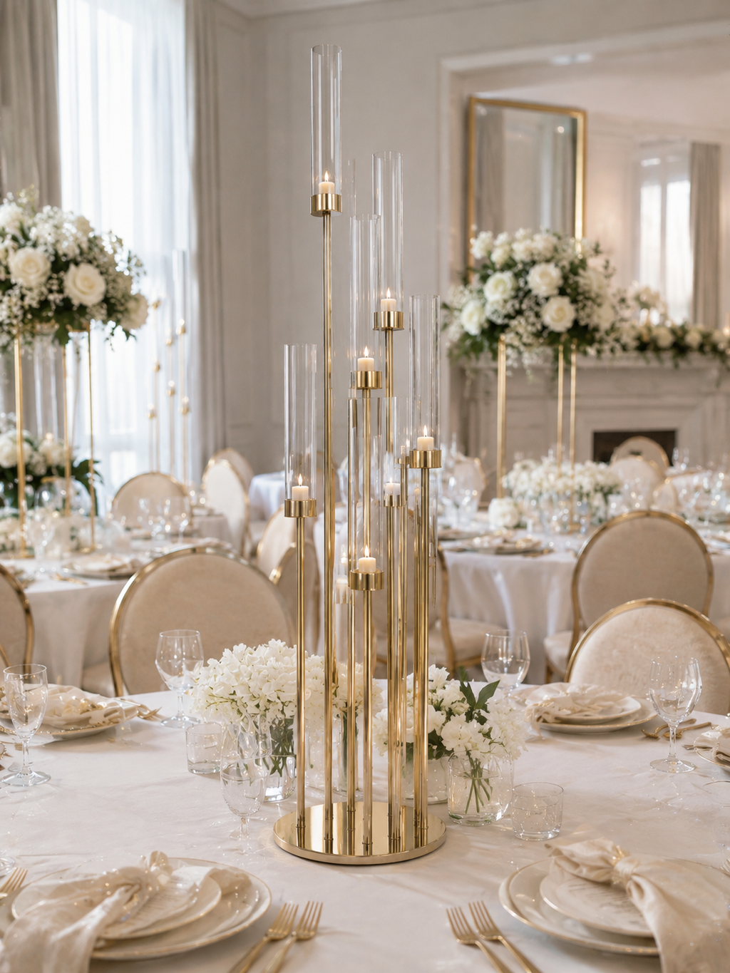 Chandelier doré Élégance - Support à bougies multi-hauteurs