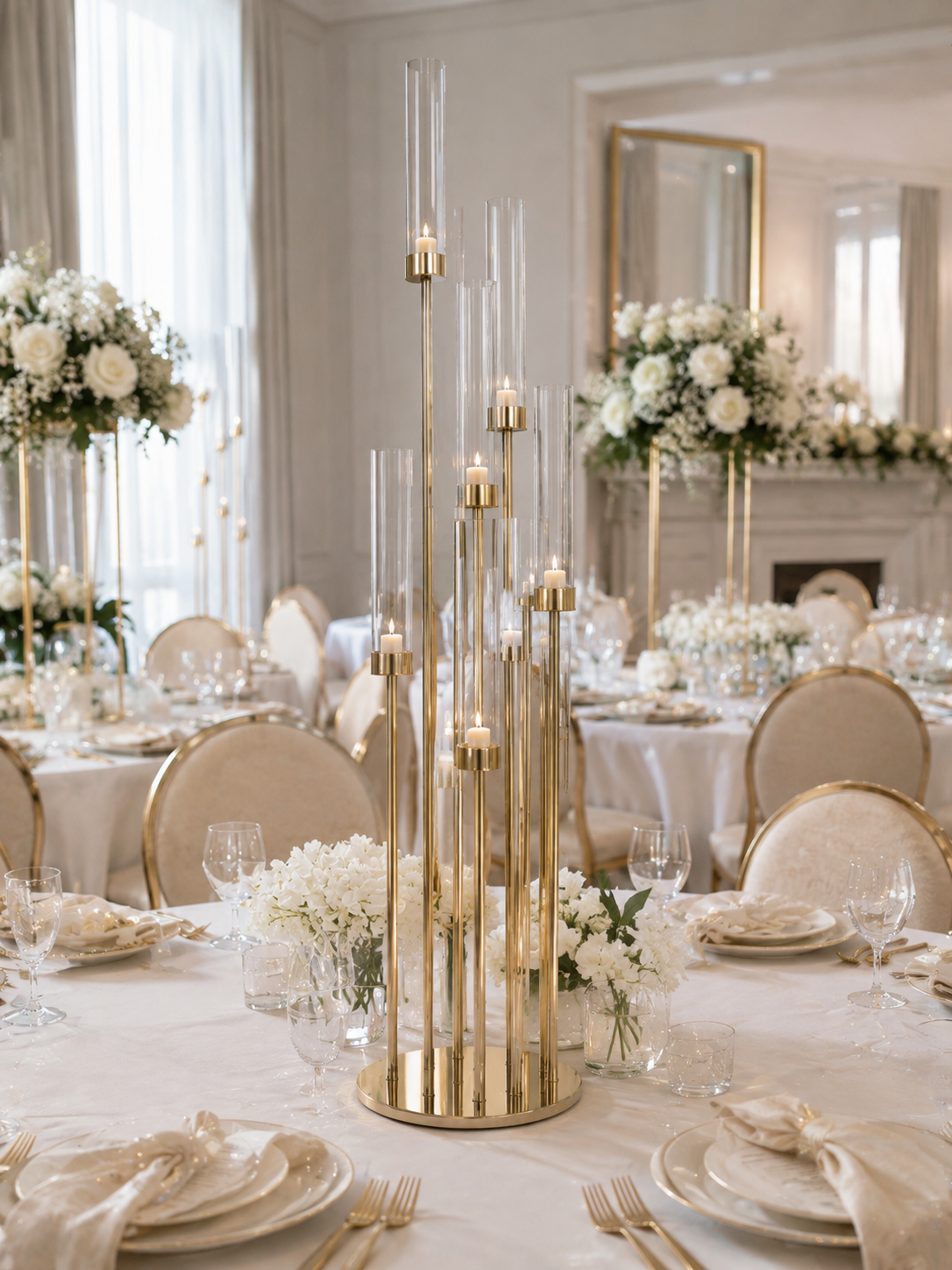 Chandelier doré Élégance - Support à bougies multi-hauteurs