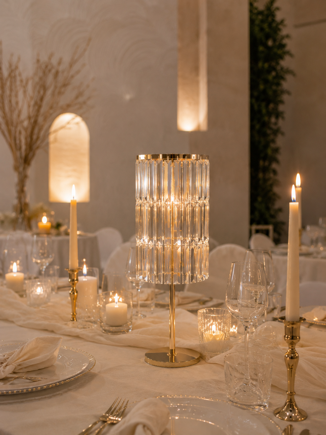Colonne Florale Cristal & Or - 85 cm